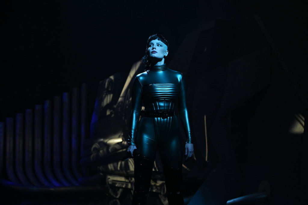 Halsey appeared on SNL for the fifth time on October 9, marking one of their first major performances since giving birth. The singer first performed "I am not a woman, I'm a god" in a sleek black suit. Fans loved the futuristic sci-fi vibe along with the singer's commanding stage presence. 