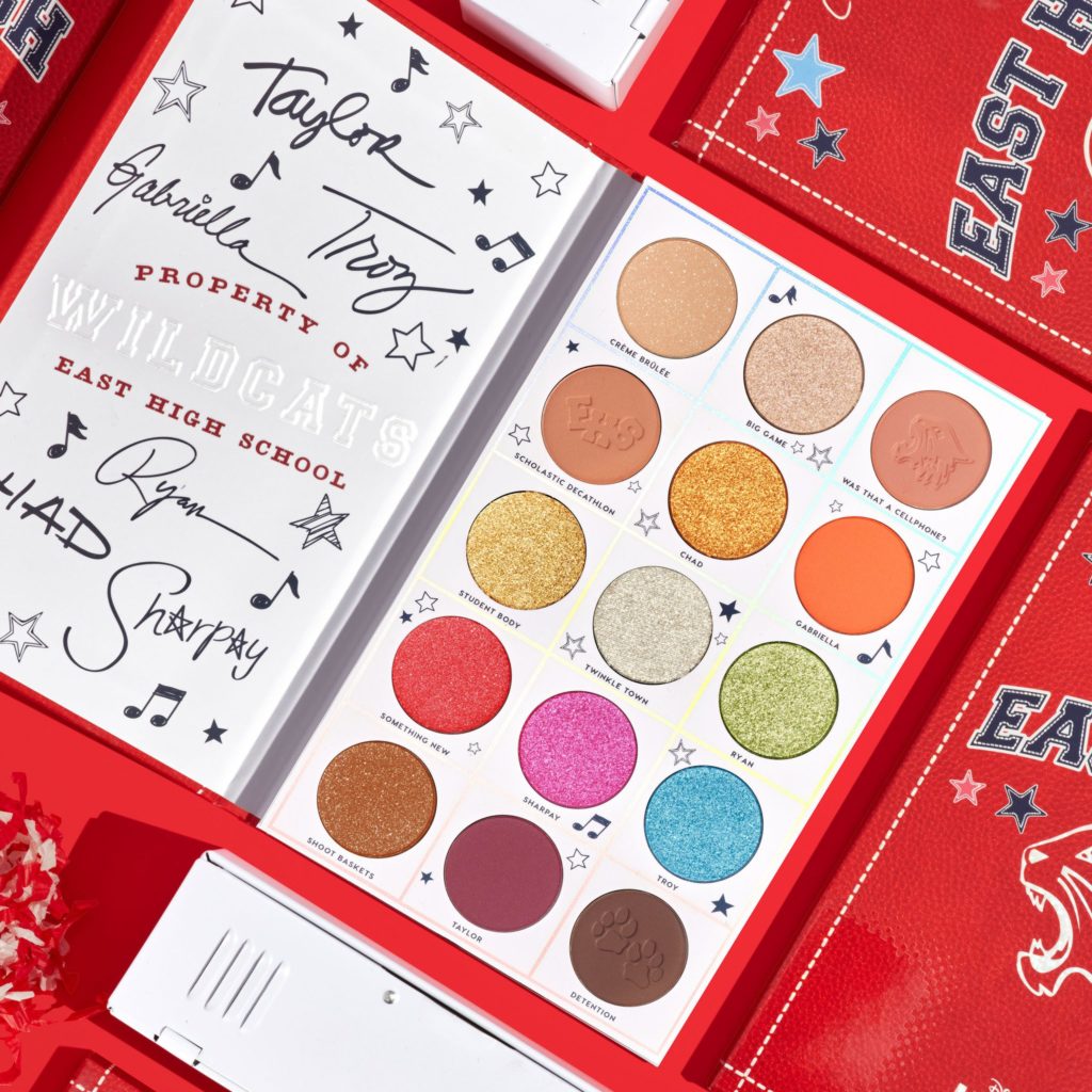 First up and the most sought-after product is the eyeshadow palette, made to look like a replica of the East High yearbook. The “East High 15-pan Palette” has a variety of colors, with an emphasis on shimmer shades. Of course, it wouldn’t feel like HSM without the shades being named after iconic bits from the film like “Was that a cellphone?” and “creme brûlée.”