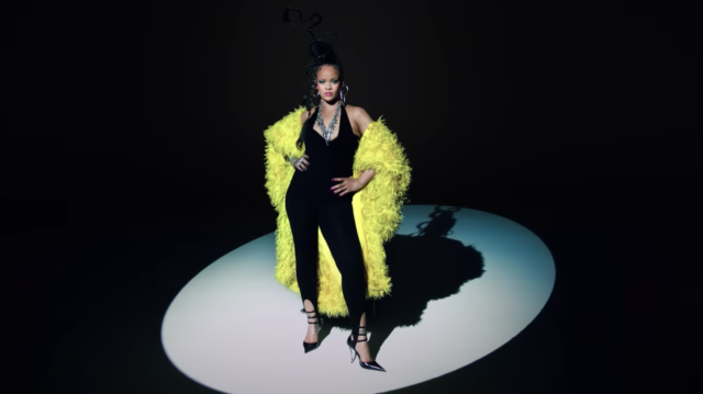 Rihanna stands in style during a 30-second trailer revealing that she will be performing Apple Music's first-ever Super Bowl LVII Halftime Show.