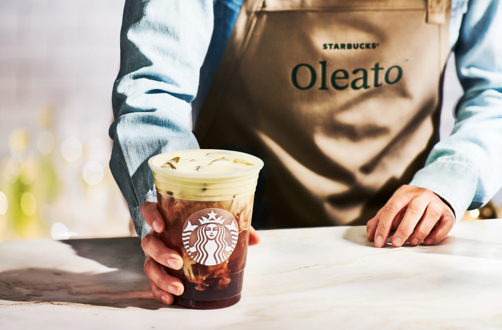 Starbucks just launched a brand new line, Oleato, in Italy today! Each drink from the series is infused with a spoonful of cold-pressed olive oil.