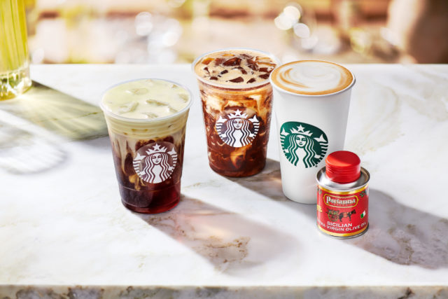 Starbucks just launched a brand new line, Oleato, in Italy today! Each drink from the series is infused with a spoonful of cold-pressed olive oil.