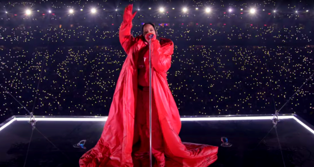 Rihanna donned an all-red outfit during the Super Bowl LVII halftime show as a nod to her late friend and fashion icon André Leon Talley.