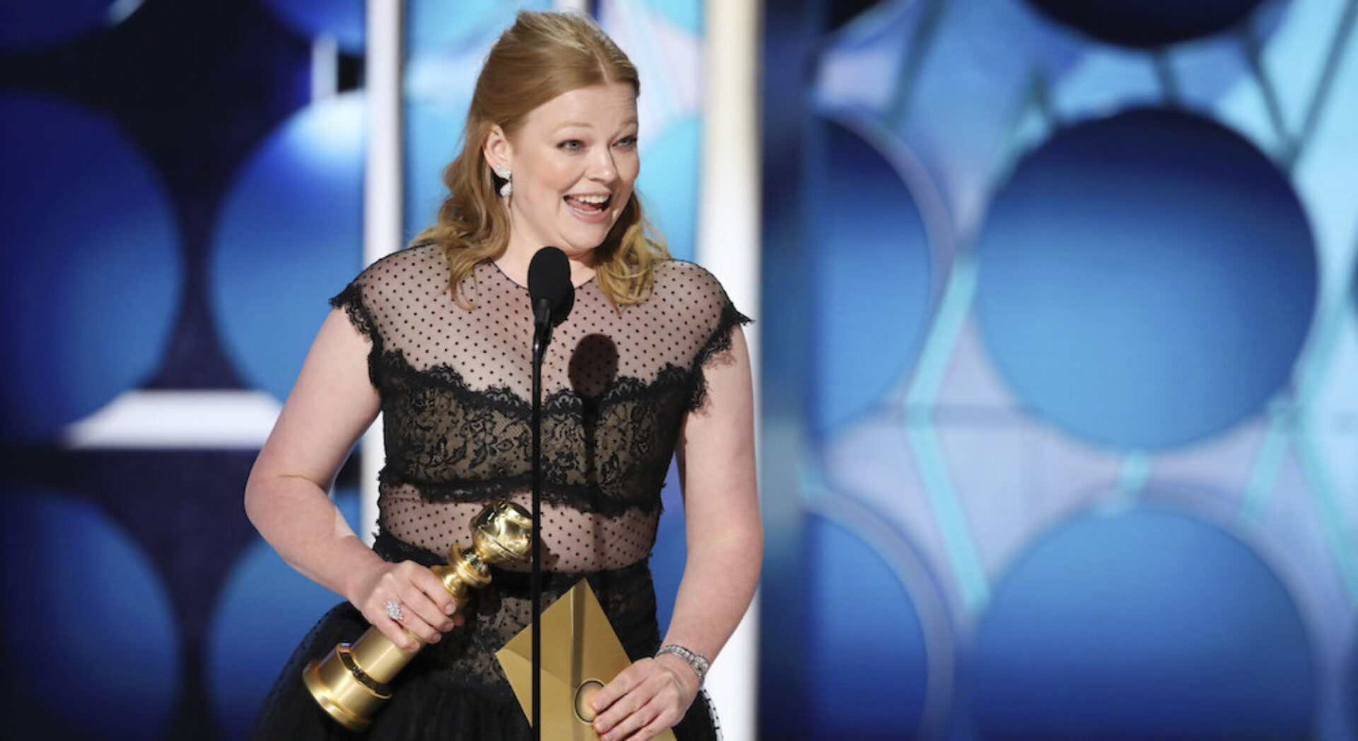 Congratulations are in order. Sarah Snook took home her first Golden Globe for 'Lead Actress in a Drama Series,' for her work on Succession.