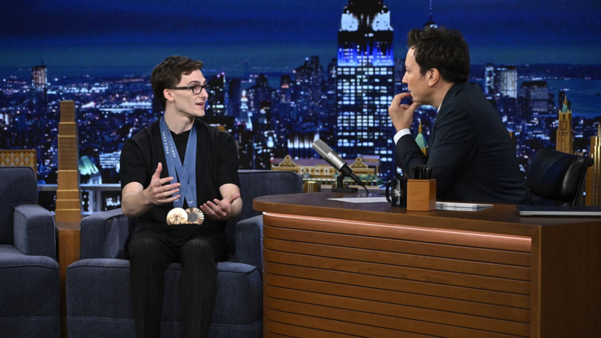 Pommel horse king, Stephen Nedoroscik, rewatched the routine that secured his team a bronze medal on 'The Tonight Show Starring Jimmy Fallon.'