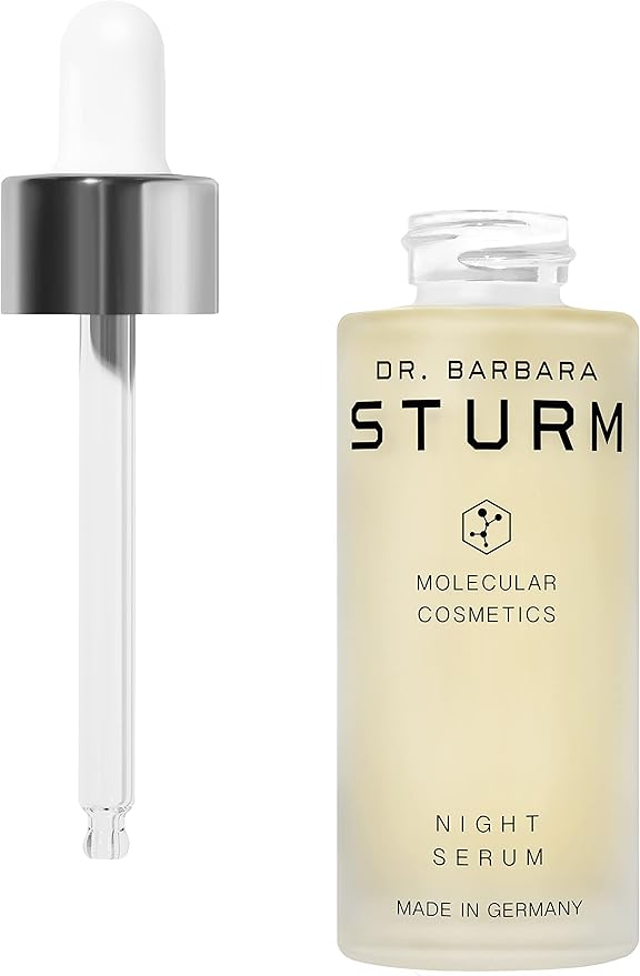 Repair Damage: Incorporate serums like the Dr. Barbara Sturm Night Serum to protect and repair skin exposed to heavy makeup with prickly pear and hyaluronic acid which provide intensive moisture and skin smoothing effects  