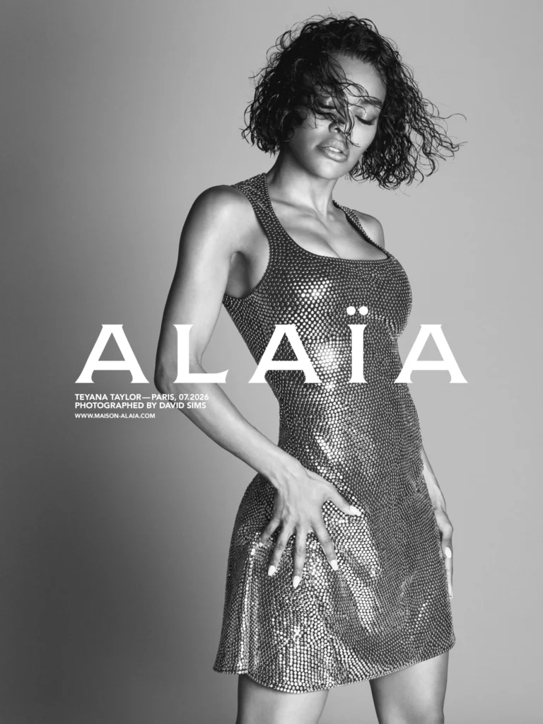 Teyana Taylor stuns as the face of Alaïa's Summer/Fall 2026 campaign, a striking black-and-white celebration of movement and the female form.